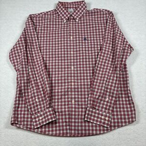 Brooks Brothers Large Red White Gingham Check Button Down Cotton Long Sleeve